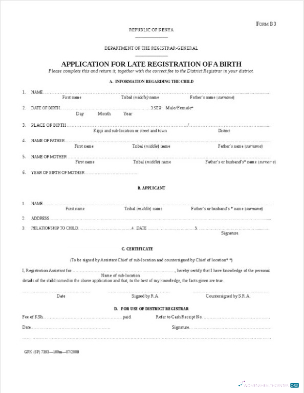 Download Kenya Department of the registrar general birth certificate Photoshop template
